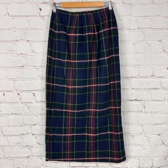 Vintage Y2K 90’s Womens plaid Skirt size Small Blue wool Tartan Pleated Wrap - Picture 2 of 9